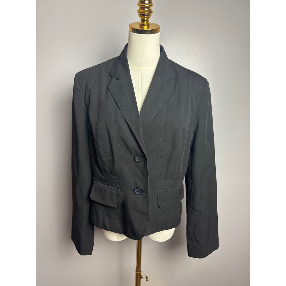 A Line Blazer Women 12‎ Black Excellent Stretch Two Button Professional Jacket
